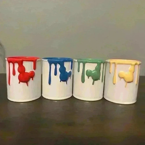 Walt Disney Ink & Paint Ceramic Cup Set of 4 Mickey Mouse Ear Drips Mug Jar Lot - Picture 1 of 4